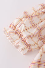 Load image into Gallery viewer, Khaki farm embroidery smocked plaid dress