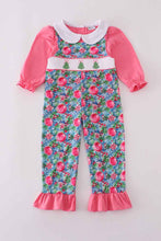 Load image into Gallery viewer, Blue christmas tree smocked ruffle jumpsuit set - Abbies Place