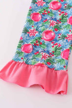 Load image into Gallery viewer, Blue christmas tree smocked ruffle jumpsuit set - Abbies Place