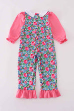 Load image into Gallery viewer, Blue christmas tree smocked ruffle jumpsuit set - Abbies Place