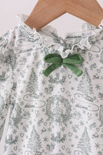 Load image into Gallery viewer, Green christmas tree print ruffle romper
