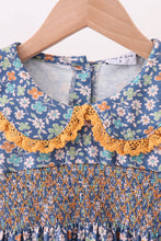 Load image into Gallery viewer, Navy floral smocked ruffle pants set