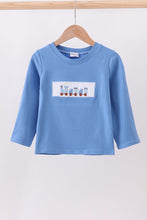 Load image into Gallery viewer, Blue train smocked top