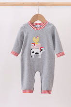 Load image into Gallery viewer, Gray farm applique romper