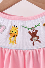 Load image into Gallery viewer, Pink animal smocked ruffle pants set