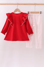 Load image into Gallery viewer, Red heart applique ruffle pants set