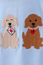 Load image into Gallery viewer, Blue puppy embroidery ruffle pants set