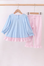 Load image into Gallery viewer, Blue puppy embroidery ruffle pants set