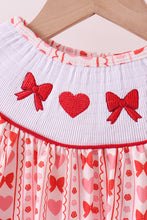 Load image into Gallery viewer, Red heart bow smocked ruffle pants set