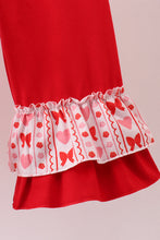 Load image into Gallery viewer, Red heart bow smocked ruffle pants set