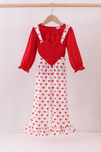 Load image into Gallery viewer, Red heart applique ruffle jumpsuit set