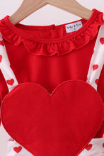 Load image into Gallery viewer, Red heart applique ruffle jumpsuit set