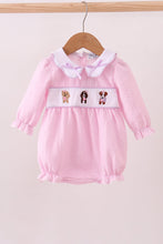 Load image into Gallery viewer, Pink puppy embroidery seersucker bubble