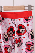 Load image into Gallery viewer, Red character heart print bamboo pajama pants set