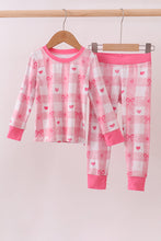 Load image into Gallery viewer, Pink heart checkered bamboo pajama pants set