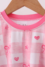 Load image into Gallery viewer, Pink heart checkered bamboo pajama pants set