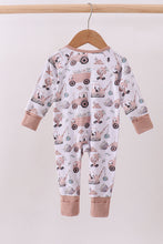 Load image into Gallery viewer, Khaki crane bamboo pajama zipper romper