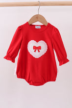 Load image into Gallery viewer, Red heart bow applique ruffle bubble