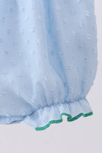 Load image into Gallery viewer, Blue clover embroidery swiss dot bubble