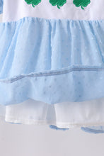 Load image into Gallery viewer, Blue clover embroidery swiss dot shorts set