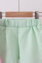 Load image into Gallery viewer, Pink clover bow embroidery seersucker ruffle shorts set