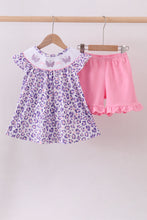 Load image into Gallery viewer, Purple leopard butterfly smocked shorts set