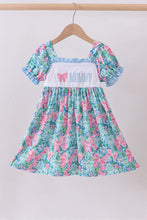 Load image into Gallery viewer, Blue I love MOMMY embroidery ruffle dress