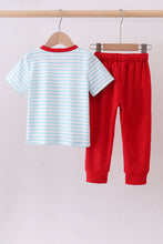 Load image into Gallery viewer, Blue stripe sports Trio applique pants set