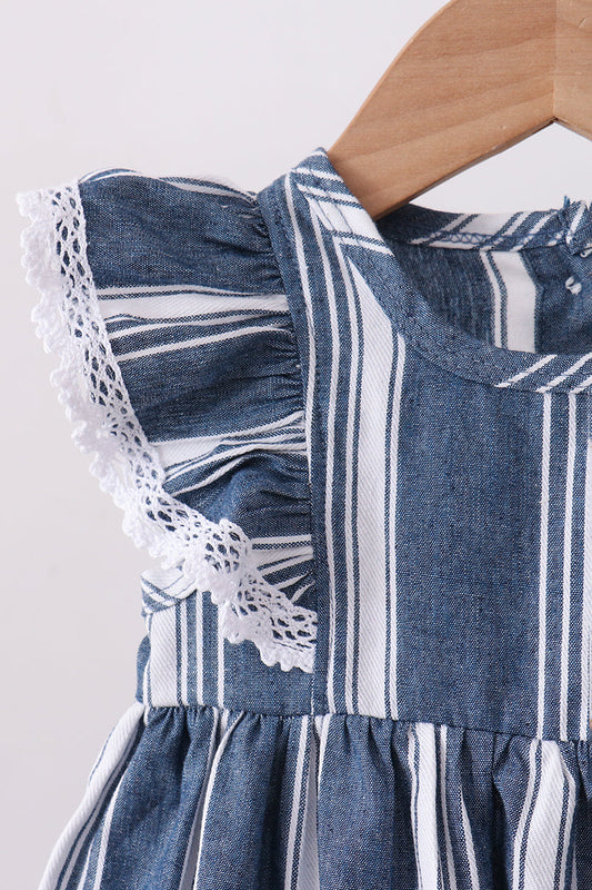 Navy stripe linen ruffle bloomers set