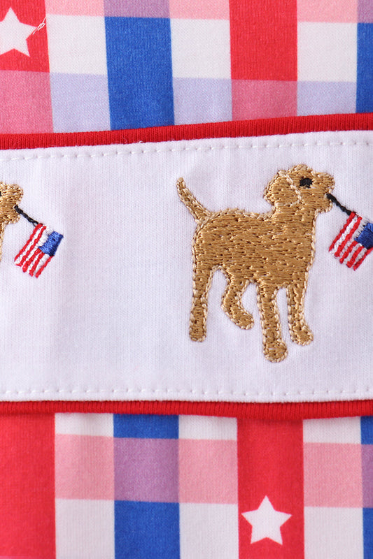 Red puppy embroidery ruffle plaid jonjon