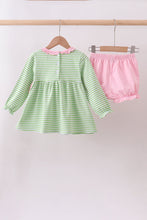 Load image into Gallery viewer, Green clover embroidery stripe bow bloomer set