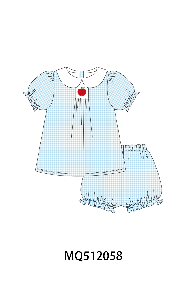Blue Apple Smocked Bloomer Set