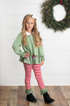 Load image into Gallery viewer, Green Candy Cane Stripe Santa Pant Set