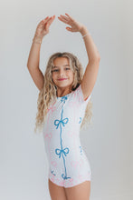 Load image into Gallery viewer, Pink and Blue Bow Shortie Leotard