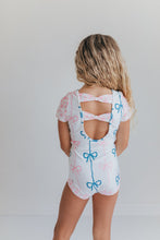 Load image into Gallery viewer, Pink and Blue Bow Shortie Leotard