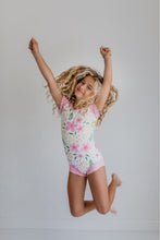 Load image into Gallery viewer, Pink and Yellow Floral Shortie Leotard