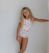 Load image into Gallery viewer, Pink and Yellow Floral Shortie Leotard