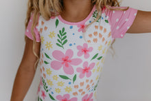 Load image into Gallery viewer, Pink and Yellow Floral Shortie Leotard
