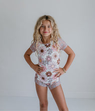 Load image into Gallery viewer, Tan Floral Shortie Leotard