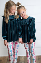 Load image into Gallery viewer, Velvet Teal Coquette Bow Pant Set