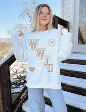 Load image into Gallery viewer, WWJD Varsity Unisex Crewneck