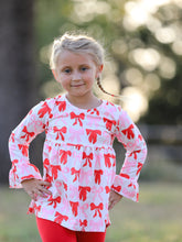Load image into Gallery viewer, Baby Girls Valentine’s Bow Print Long Sleeve Ruffle Set