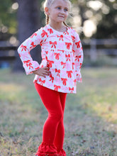 Load image into Gallery viewer, Baby Girls Valentine’s Bow Print Long Sleeve Ruffle Set