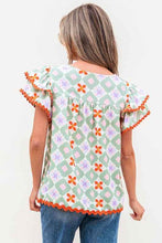 Load image into Gallery viewer, Geometric Floral V-Neck Layered Flutter Sleeve Blo