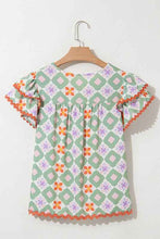Load image into Gallery viewer, Geometric Floral V-Neck Layered Flutter Sleeve Blo