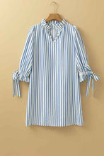 Load image into Gallery viewer, Stripe Knotted 3/4 Sleeve Notched Neck Mini Dress