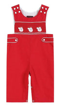Load image into Gallery viewer, Red & White Santa Smocked Overalls - Image #1