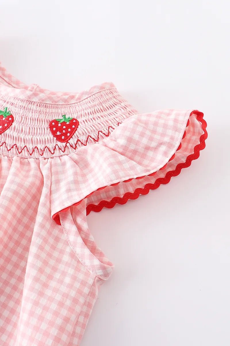 Baby Girls Strawberry Embroidered Plaid Smocked Dress - Abbies Place