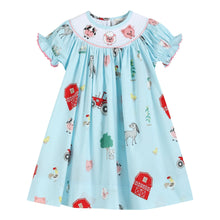 Load image into Gallery viewer, Barnyard Print Farm Animal Smocked Bishop Dress