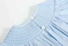 Load image into Gallery viewer, Blue and Pink Bow Smocked Bishop Dress